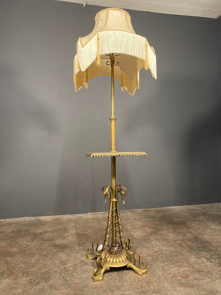 Large 19th Century Art Nouveau Adjustable Brass Onyx Floor Lamp