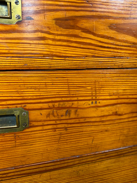 19th Century Pitch Pine Campaign Chest Of Drawers