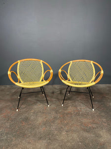 Pair Of Mid Century Bamboo And String Egg Chairs