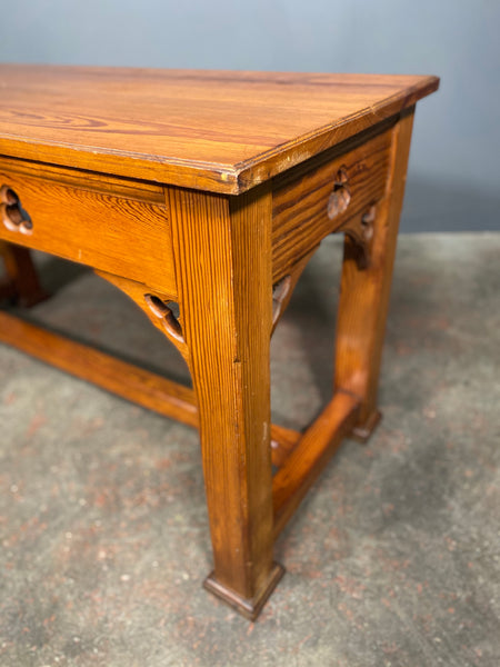 Antique Victorian Pitch Pine Gothic Church Console Table