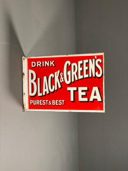 Double Sided Black & Greens Tea Vintage Enamel Sign
