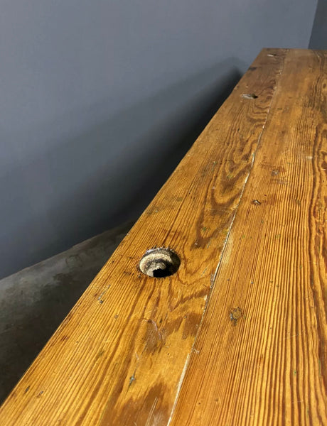 Large Victorian Pitch Pine Desk Side Table 8ft