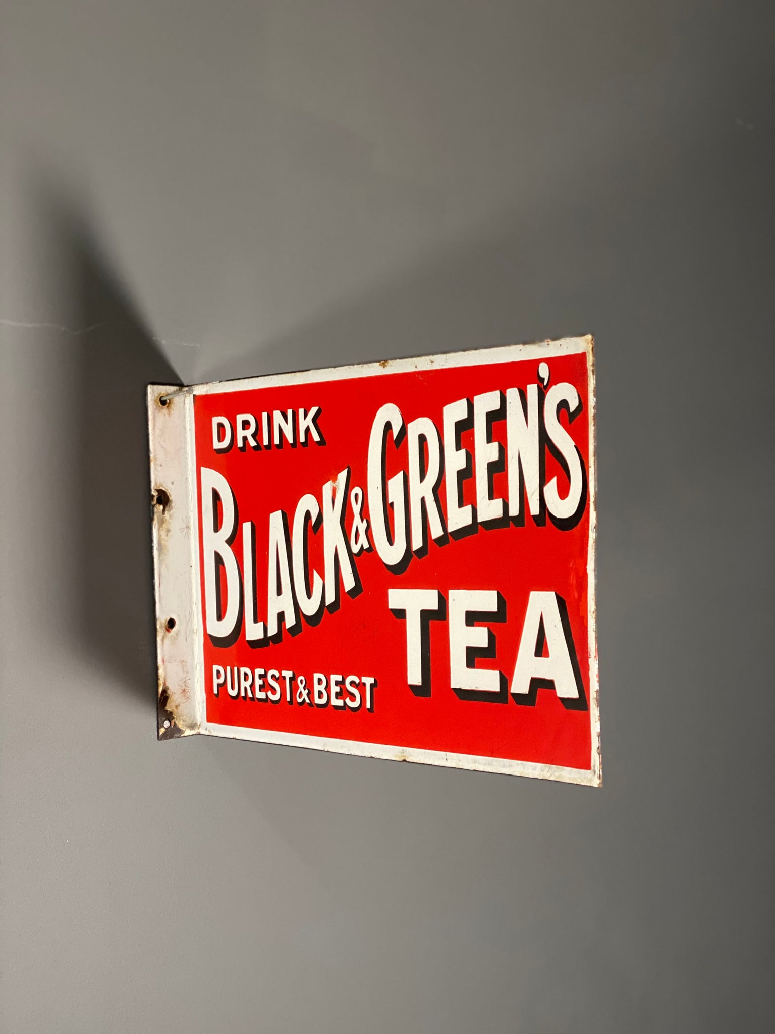 Double Sided Black & Greens Tea Vintage Enamel Sign