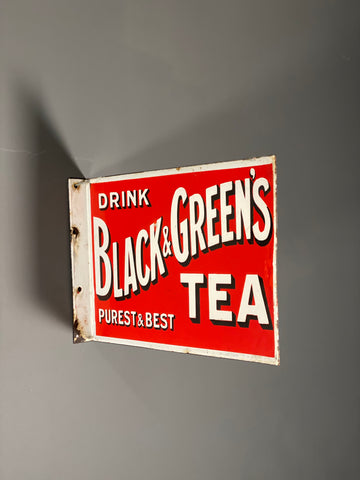 Double Sided Black & Greens Tea Vintage Enamel Sign