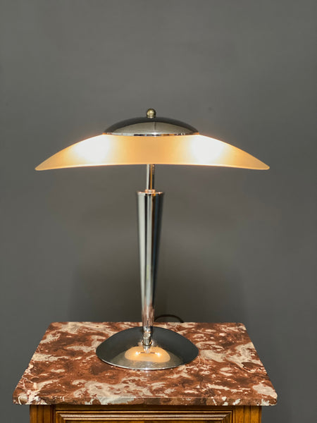 Vintage Art Deco Style Chrome Frosted Glass Dimmable Lamp