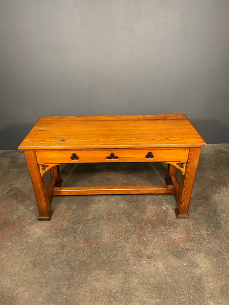 Antique Victorian Pitch Pine Gothic Church Console Table