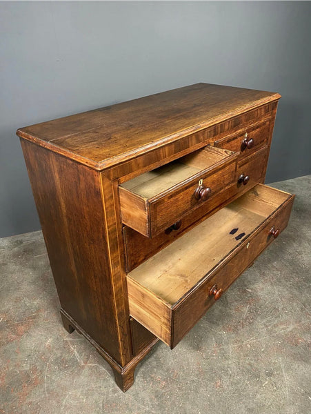 Early Victorian 19th Century Large Inlaid Oak Chest Of Drawers