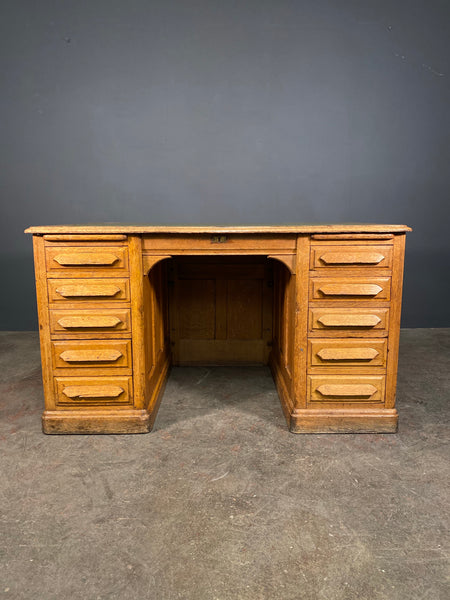 Art Deco Light Oak Panelled Desk c1930