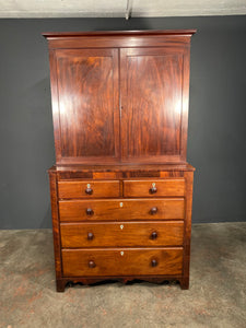Antique Victorian Mahogany Cupboard On Chest Linen Press