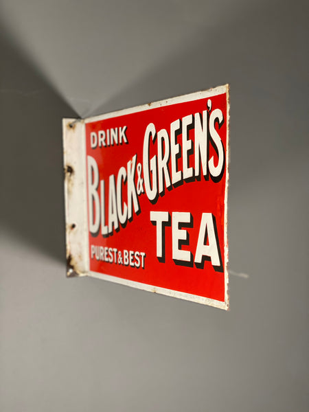Double Sided Black & Greens Tea Vintage Enamel Sign