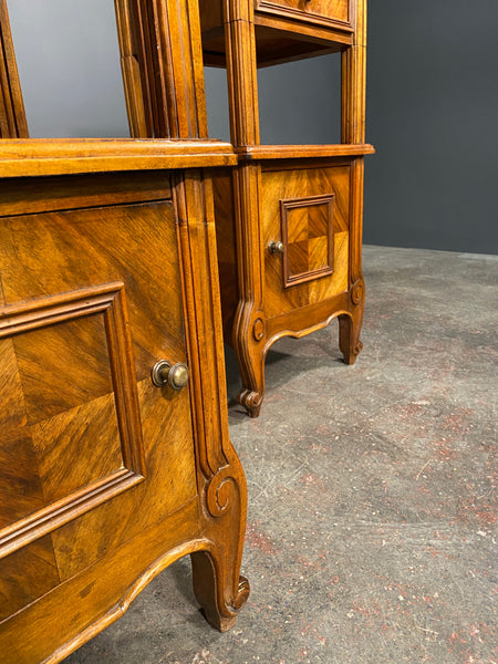 A Pair Of Antique French Walnut Bedside Cabinets With Marble Top