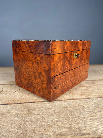 Antique 19th Century Burr Thuya Jewellery Box With Writing Slope